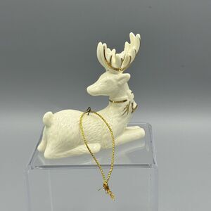 Vtg Ceramic Reindeer Christmas Ornament Gold Gild Accents Holiday Deer Unmarked